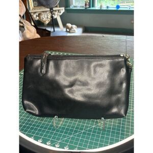 BCBG Black Leather Wristlet Clutch Shoulder Strap With Zipper